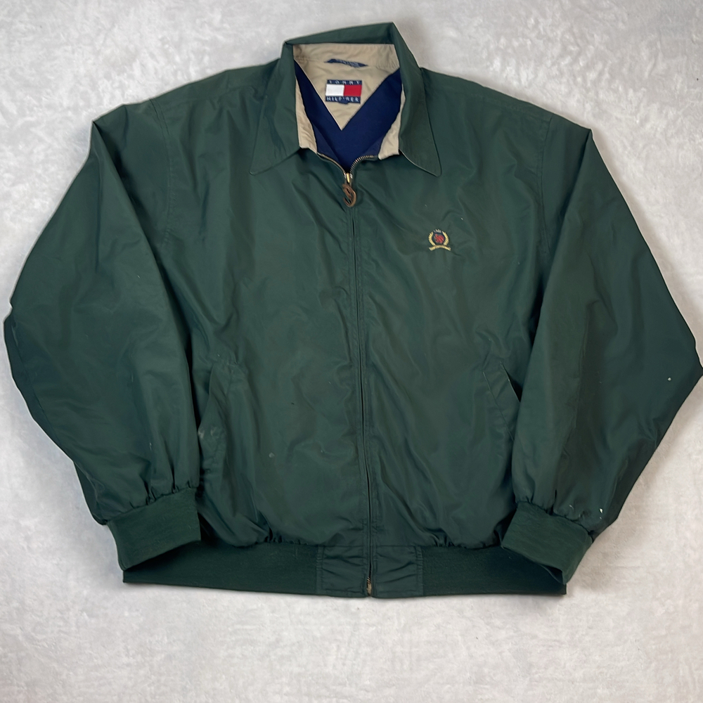 Tommy Hilfiger Harrington Men's Jacket Green Size XL Vintage 90s Fleece Lined